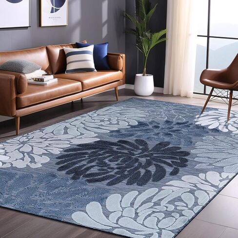 Luul Home Floral Indoor Outdoor Rugs 8x10 Large Area Rug for Living Room, Patio Decor, Kitchen, and Entryway Rug, Washable Stain Resistant Outside Carpet Navy 8 x 10 in Saudi Arabia