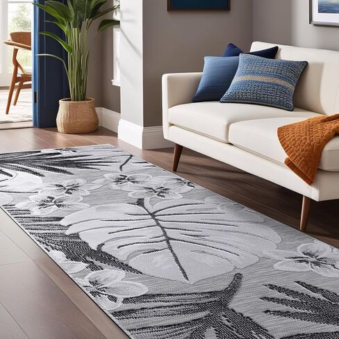 Luul Home Floral Indoor Outdoor Rugs 8x10 Large Area Rug for Living Room, Patio Decor, Kitchen, and Entryway Rug, Washable Stain Resistant Outside Carpet Navy 8 x 10 in Saudi Arabia