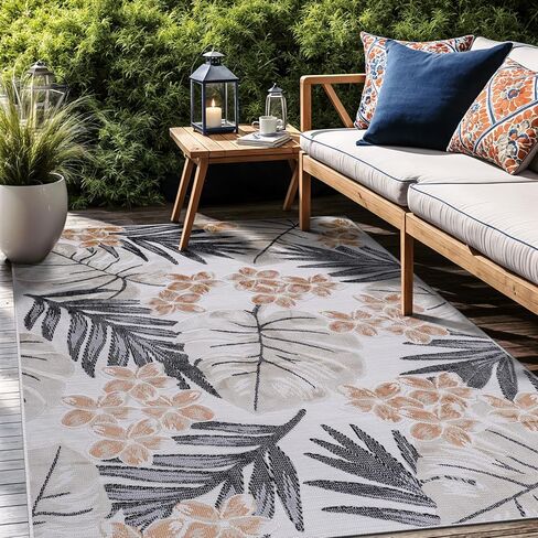 Luul Home Floral Indoor Outdoor Rugs 8x10 Large Area Rug for Living Room, Patio Decor, Kitchen, and Entryway Rug, Washable Stain Resistant Outside Carpet Navy 8 x 10 in Saudi Arabia