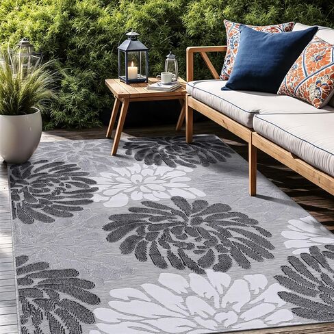 Luul Home Floral Indoor Outdoor Rugs 8x10 Large Area Rug for Living Room, Patio Decor, Kitchen, and Entryway Rug, Washable Stain Resistant Outside Carpet Navy 8 x 10 in Saudi Arabia