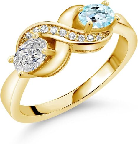 Gem Stone King 18K Yellow Gold Plated Silver Lab Grown Diamond Yellow Sapphire and White Created Sapphire Statement Ring For Women | 1.11 Cttw | Oval 6X4MM | Available In Size 5, 6, 7, 8, 9 in Saudi Arabia