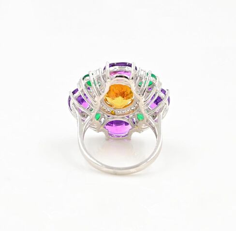 Natural Citrine, Amethyst & Emerald Statement Ring for Women | 925 Sterling Silver Oval Cut Multi Gemstone Ring | 10.50 Carat Bold Designer Ring | Luxury Cocktail Jewelry in Saudi Arabia