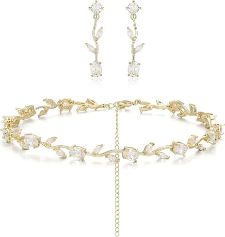 BriLove Wedding Jewelry Set for Women CZ Teardrop Flower Leaf Filigree Necklace Earrings Party Prom Accessories in Saudi Arabia