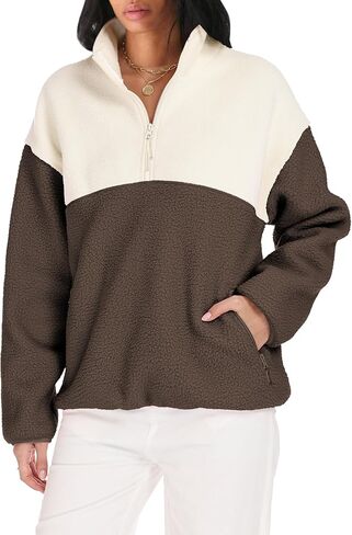 TAQCUX Womens Colorblock Fleece Jacket Half Zip Mockneck Sherpa Pullover Hiking Outdoor Sweatshirts with Pockets in Saudi Arabia