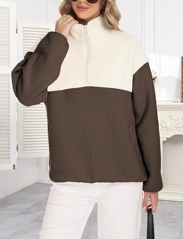 TAQCUX Womens Colorblock Fleece Jacket Half Zip Mockneck Sherpa Pullover Hiking Outdoor Sweatshirts with Pockets in Saudi Arabia