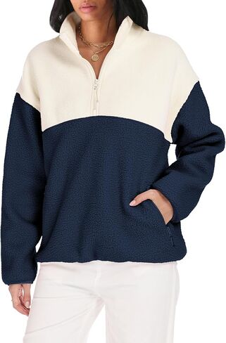 TAQCUX Womens Colorblock Fleece Jacket Half Zip Mockneck Sherpa Pullover Hiking Outdoor Sweatshirts with Pockets in Saudi Arabia