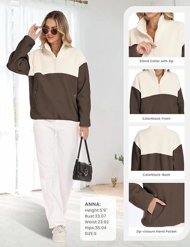 TAQCUX Womens Colorblock Fleece Jacket Half Zip Mockneck Sherpa Pullover Hiking Outdoor Sweatshirts with Pockets in Saudi Arabia