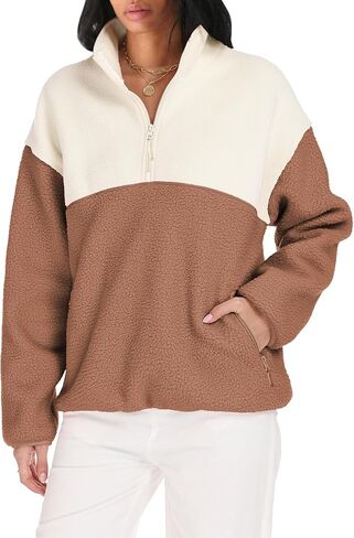 TAQCUX Womens Colorblock Fleece Jacket Half Zip Mockneck Sherpa Pullover Hiking Outdoor Sweatshirts with Pockets in Saudi Arabia