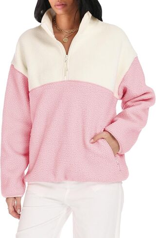 TAQCUX Womens Colorblock Fleece Jacket Half Zip Mockneck Sherpa Pullover Hiking Outdoor Sweatshirts with Pockets in Saudi Arabia