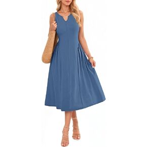 MISFAY Women's Summer Maxi Dress 2026 A-Line Pleated Flowy Long Dress Sleeveless Casual Beach Sundress with Pockets in Kuwait