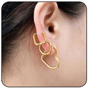 18k Gold Huggie Hoop Earrings Set for Women Dainty Minimalist Heart Shaped Small Piercing Earrings Hypoallergenic Stainless Steel Geometry Hexagon Square Heart Hoop Earrings Trendy Lightweight Small Hoop Jewelry in Kuwait