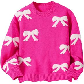 الفتاة القوس الصوفية الصوفية Crewneck طويلة الأكمام متماسكة قمم pulver drop الكتف متماسكة in Kuwait