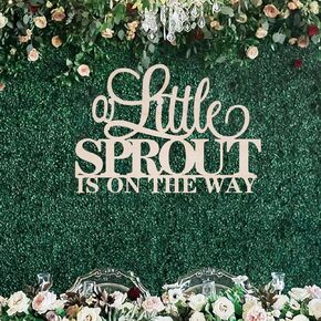 C429 A Little Sprout is On The Way علامة خشبية للخلفية، ديكورات تكشف عن الجنس لحفلة استقبال المولود الجديد، ديكور حائط على شكل حديقة خشبية، خلفية جدارية لحفلات استقبال المولود الجديد لصبي فتاة في عيد ميلادها الثالث in Saudi Arabia