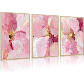 مجردة الأزهار جدار الفن الوردي زهرة قماش صور ديكور الحائط الحديثة أحمر الخدود الباستيل الوردي يطبع الفاوانيا اللوحة الحد الأدنى ملصق العمل الفني النباتي لغرفة النوم غرفة المعيشة 12x16 بوصة مجموعة غير مؤطرة من 3 in Kuwait