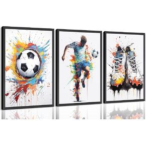 3Pcs Football Poster Wall Art Colorful Graffiti Soccer Sports Painting Picture Wall Decor Modern Football Athlete Silhouette Poster Print Artwork for Nursery Boys' Room Bedroom Study Home Decoration in Kuwait