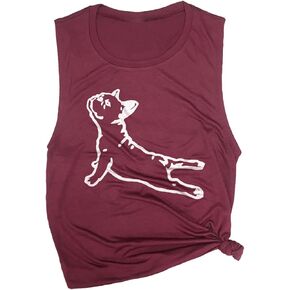 DOGA Frenchie Women's Workout Muscle Tee - Sleeveless Yoga Gym Top, Funny French Bulldog Shirt, Comfortable Workout Tank Top in Saudi Arabia