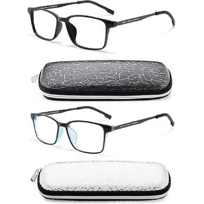 نظارات قراءة من التيتانيوم خفيفة الوزن TR90 من AJYADO للرجال والنساء - إطار مربع مضاد للضوء الأزرق (قطعتان باللون الأسود والأزرق) in Kuwait