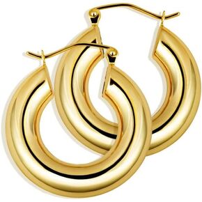 14K Yellow Gold Reversible Thick Tube Hoop Earrings with Click-Down Clasp for Women (5mm Tube) 23mm Diameter in Kuwait