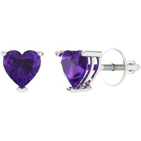 أقراط مرصعة بالجمشت الطبيعي من الذهب الأبيض عيار 18 قيراطًا - ظهر لولبي (1 قيراط، 5 مم) in Kuwait