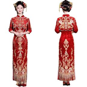 in OrientTown Bride Wedding Dress Xiuhe Traditional Chinese Toast Ceremony Tops + Skirt for Lady Party Attire A070 in Saudi Arabia
