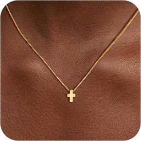 Maxcate Cross Necklace for Women Trendy - Dainty 14K Gold Plated Cross Choker Pendant Necklaces Simple Tiny Cute Necklace Christian Baptism Religious Faith Jewelry Gift for Women in Saudi Arabia