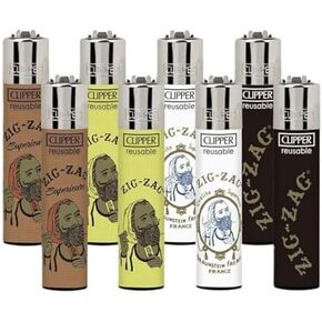Clipper - Classic Large Reusable Lighter - Iconic Premium Refillable Lighters Bulk Pack - Replace Butane, Flint, and Spark Wheel for Unlimited Lights - 8 Pack - Zig Zag 1 in Saudi Arabia