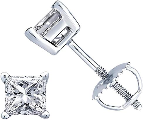 PARIKHS Princess Cut Diamond Stud Earrings – Prime Quality 14K White Gold with Screw Back (0.10ct, I1 Clarity) in Saudi Arabia