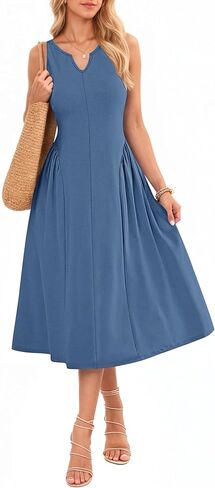 فستان MISFAY نسائي صيفي طويل 2026 فستان طويل مطوي على شكل حرف a بدون أكمام فستان صيفي للشاطئ غير رسمي مع جيوب in Kuwait