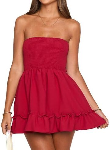 Angelegant Women's Summer Strapless Mini Tube Top Dress Stiff Fabric Sundresses with Soft Cotton Lined in Saudi Arabia