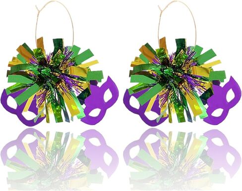 Dreuyet Colorful Mardi Gras Earrings for Women Sparkle Resin Fireworks Pom Pom Hoop Earrings Exaggerated Lightweight Carnival Theme Dangle Earrings for Lady in Saudi Arabia