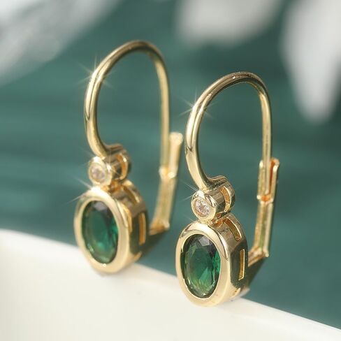 Fashionable and Compact Copper Material Golden Hoop Earrings Inlaid with Synthetic Green Zircon, Exquisite Women's Earrings, Bridal Accessories, Vintage Jewelry in Saudi Arabia