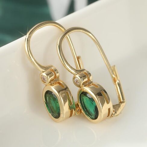 Fashionable and Compact Copper Material Golden Hoop Earrings Inlaid with Synthetic Green Zircon, Exquisite Women's Earrings, Bridal Accessories, Vintage Jewelry in Saudi Arabia