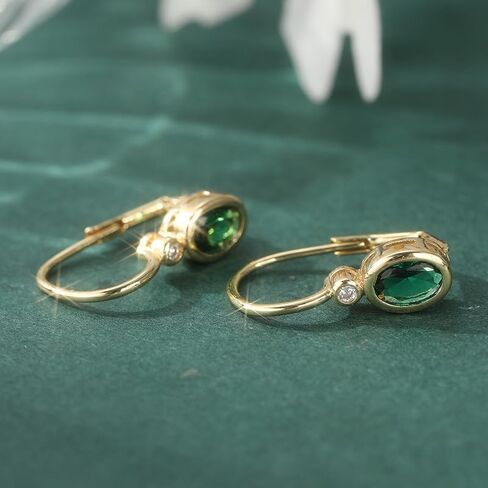 Fashionable and Compact Copper Material Golden Hoop Earrings Inlaid with Synthetic Green Zircon, Exquisite Women's Earrings, Bridal Accessories, Vintage Jewelry in Saudi Arabia