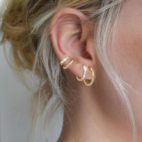 Maxcate Small Gold/Silver Hoop Earrings for Women Trendy - Hypoallergenic 14k Real Gold Plated Hoops Cubic Zirconia Cartilage Huggie Earrings Set Helix Piercing Earring Gold Jewelry for Women Gift in Saudi Arabia