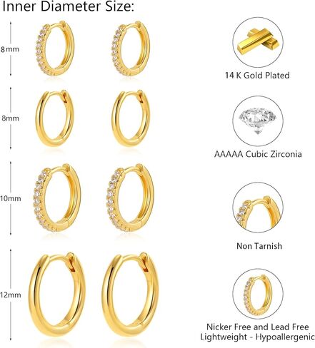 Maxcate Small Gold/Silver Hoop Earrings for Women Trendy - Hypoallergenic 14k Real Gold Plated Hoops Cubic Zirconia Cartilage Huggie Earrings Set Helix Piercing Earring Gold Jewelry for Women Gift in Saudi Arabia