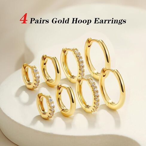 Maxcate Small Gold/Silver Hoop Earrings for Women Trendy - Hypoallergenic 14k Real Gold Plated Hoops Cubic Zirconia Cartilage Huggie Earrings Set Helix Piercing Earring Gold Jewelry for Women Gift in Saudi Arabia