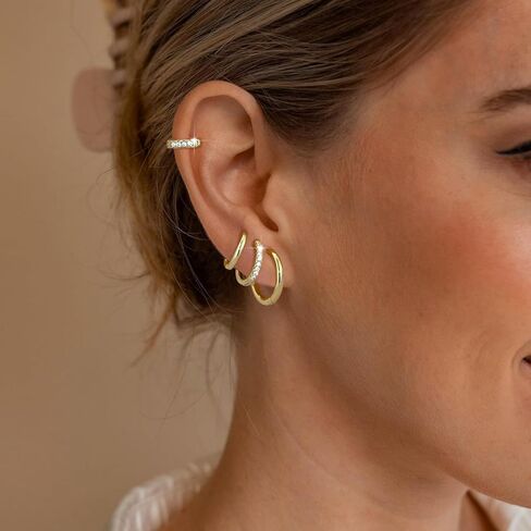 Maxcate Small Gold/Silver Hoop Earrings for Women Trendy - Hypoallergenic 14k Real Gold Plated Hoops Cubic Zirconia Cartilage Huggie Earrings Set Helix Piercing Earring Gold Jewelry for Women Gift in Saudi Arabia