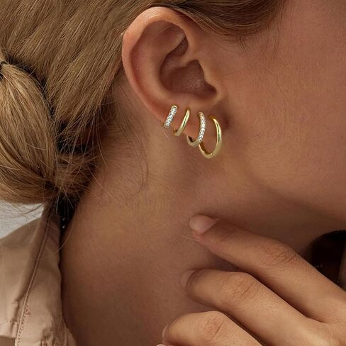 Maxcate Small Gold/Silver Hoop Earrings for Women Trendy - Hypoallergenic 14k Real Gold Plated Hoops Cubic Zirconia Cartilage Huggie Earrings Set Helix Piercing Earring Gold Jewelry for Women Gift in Saudi Arabia