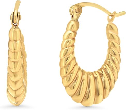 14k Yellow Gold Oval Croissant Hoop Earrings with Latch Back in Saudi Arabia