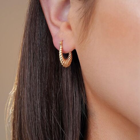 14k Yellow Gold Oval Croissant Hoop Earrings with Latch Back in Saudi Arabia