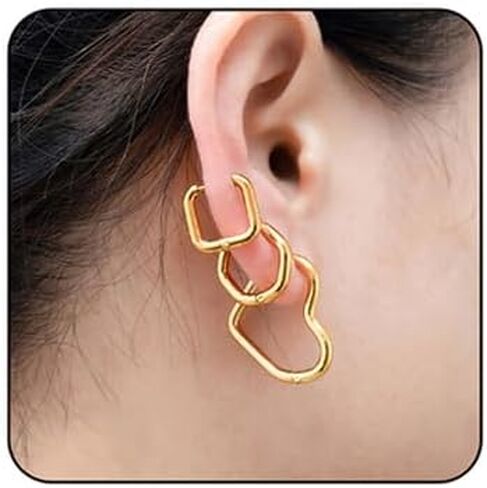 مجموعة أقراط هوجي هوب من الذهب عيار 18 قيراط للنساء، أقراط دائرية صغيرة أنيقة على شكل قلب، لا تسبب الحساسية من الفولاذ المقاوم للصدأ، أقراط على شكل قلب مربعة الشكل، مجوهرات عصرية خفيفة الوزن صغيرة الحجم in Kuwait