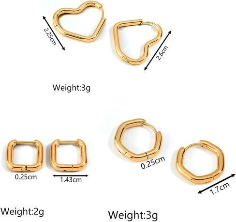 مجموعة أقراط هوجي هوب من الذهب عيار 18 قيراط للنساء، أقراط دائرية صغيرة أنيقة على شكل قلب، لا تسبب الحساسية من الفولاذ المقاوم للصدأ، أقراط على شكل قلب مربعة الشكل، مجوهرات عصرية خفيفة الوزن صغيرة الحجم in Kuwait