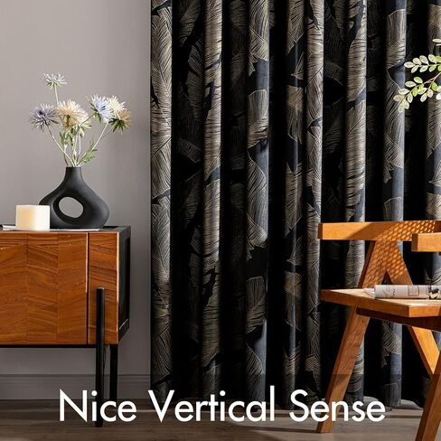 MIULEE ستائر تعتيم مخملية سوداء بطول 84 بوصة مجموعة من لوحتين، ستائر مطبوعة منقوشة بأوراق ذهبية لغرفة النوم وغرفة المعيشة وغرفة ناعمة معزولة حراريًا وستائر نافذة فاخرة in Kuwait