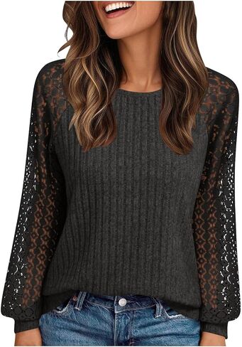 Knit Sweater Women Long Sleeve Crewneck Sweatshirts Trendy Tunic Pullover Tops with Thumb Holes Comfy Winter Sweaters in Saudi Arabia