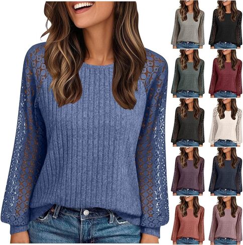 Knit Sweater Women Long Sleeve Crewneck Sweatshirts Trendy Tunic Pullover Tops with Thumb Holes Comfy Winter Sweaters in Saudi Arabia