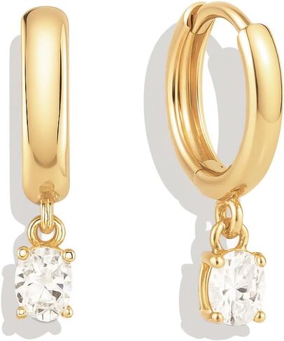 SWEET PEEPS 18K Gold Plated Huggie Hoop Earrings for Women, Dangling CZ Charm, 9mm Huggie Hoops for Everyday Wear (Gold, 9mm) in Saudi Arabia