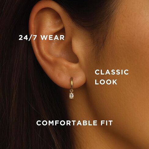 SWEET PEEPS 18K Gold Plated Huggie Hoop Earrings for Women, Dangling CZ Charm, 9mm Huggie Hoops for Everyday Wear (Gold, 9mm) in Saudi Arabia