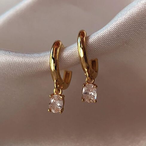 SWEET PEEPS 18K Gold Plated Huggie Hoop Earrings for Women, Dangling CZ Charm, 9mm Huggie Hoops for Everyday Wear (Gold, 9mm) in Saudi Arabia