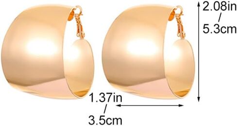Chunky Gold Wide Hollow Round Circle Hoop Earrings for Women, Statement Large Silver Polished Earring Non Tarnish Retro Party Costume Jewelry Accessories in Saudi Arabia