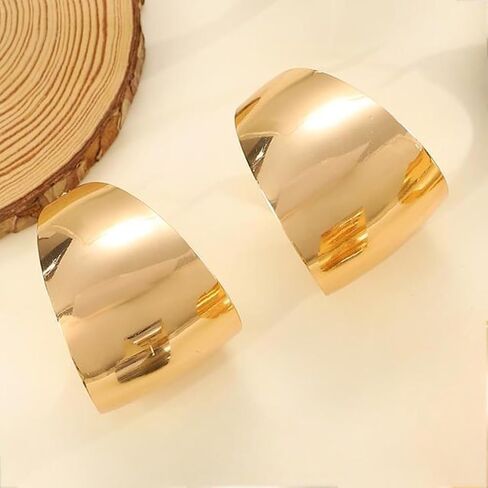 Chunky Gold Wide Hollow Round Circle Hoop Earrings for Women, Statement Large Silver Polished Earring Non Tarnish Retro Party Costume Jewelry Accessories in Saudi Arabia